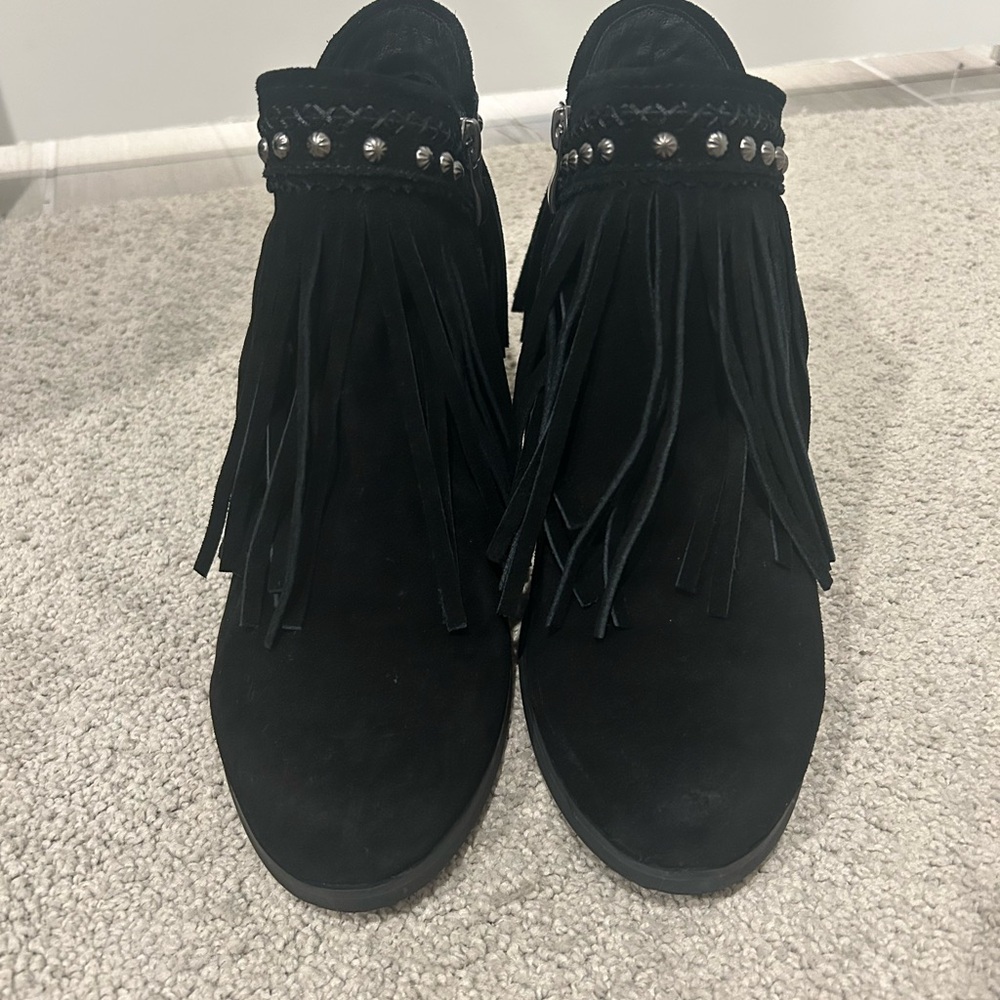 Trinity Ranch Black Fringe Ankle Boots - Picture 2 of 7